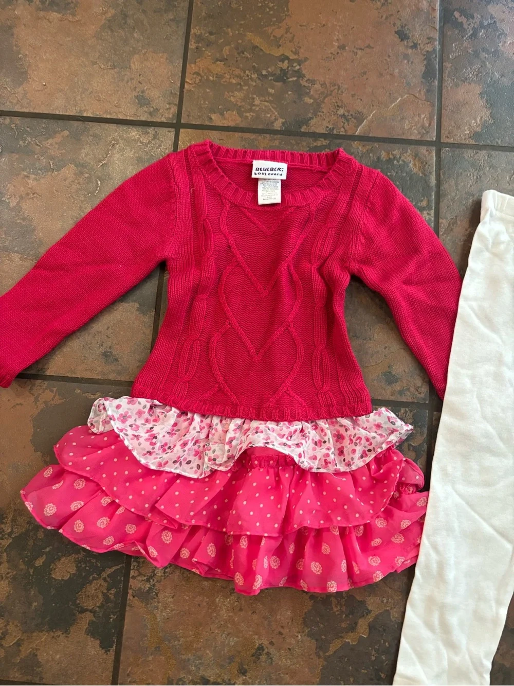 🐝Blueberi Boulevard Hot Pink Knit Ruffle Tunic with White Leggings